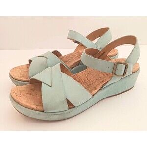 Kork Ease Myrna Lt Blue Suede 2.0 Platform Wedge Sandal w Ankle Strap Sz 11M